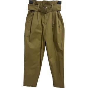 MNG Suit Womens Olive Green Khaki High Waist Pleated Belted‎ Trousers Size 2 US